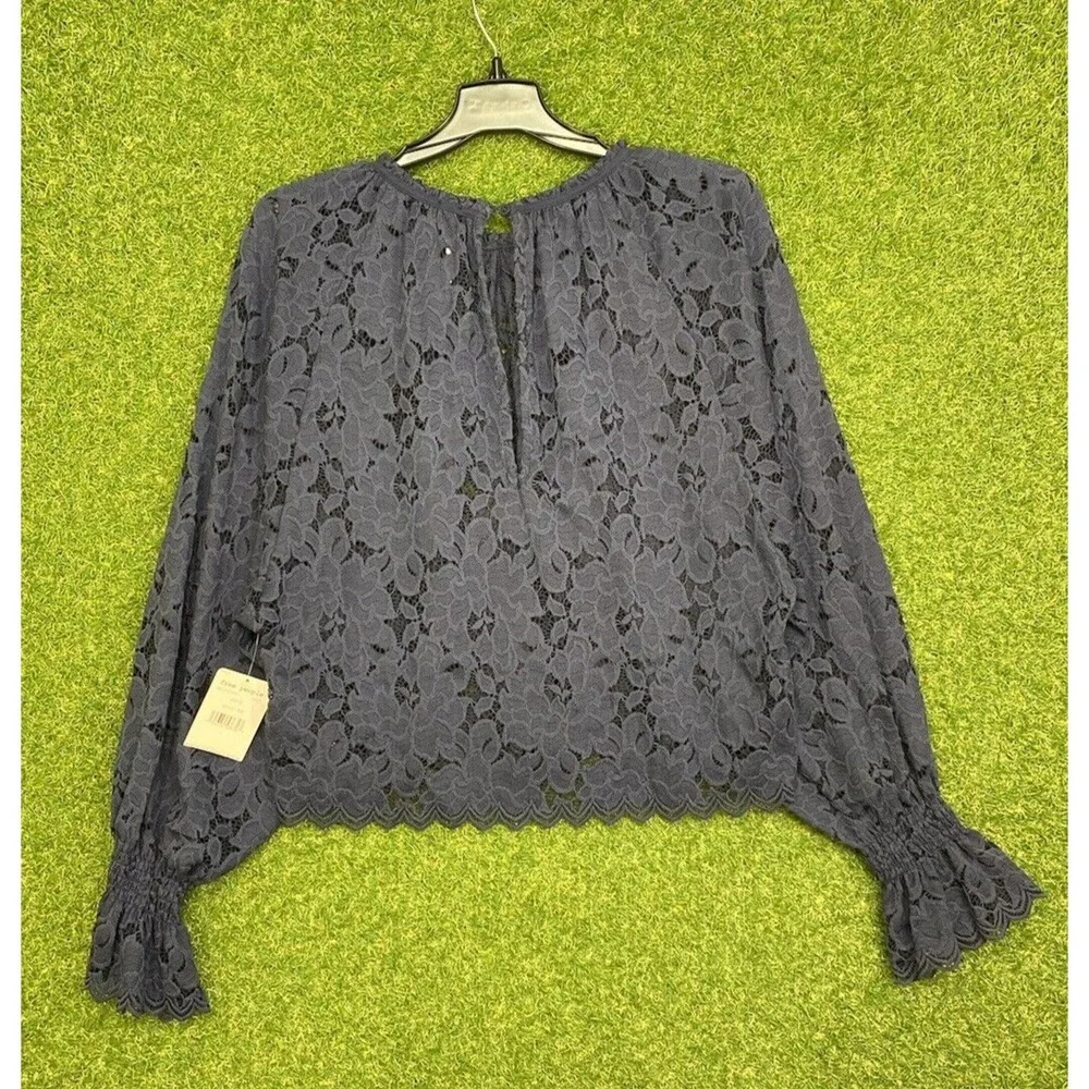 Free People Olivia Lace Shirt Womens XS Extra Small Dolman Blouse Navy Blue NWT